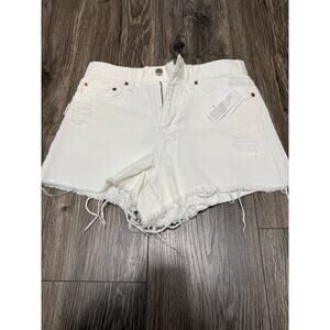 Urban Outfitters BDG White Denim Shorts 27 Girlfriend High Rise Distressed NWT